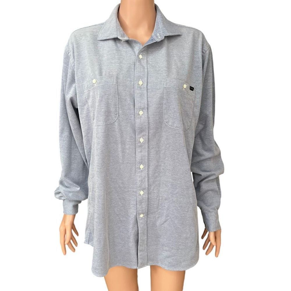 Alton Lane Tailored fit sandbar double pocket pique button up blue shirt size XL
